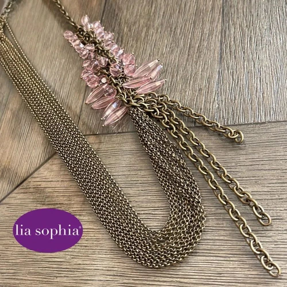 Lia Sophia Blushing Antique Gold Chain Pink Beads